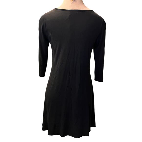 Eileen Fisher Silk Scoop Neck 3/4 Sleeve Tee Shirt Dress SZ XS Black Ballet - Picture 3 of 11